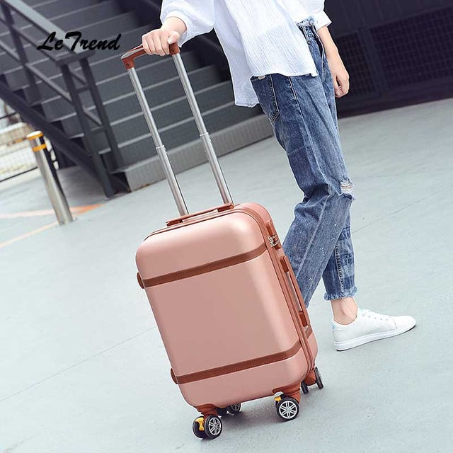 Letrend Vintage Abs+Pc Rolling Luggage Spinner Trolley Women Travel Bag 20 Inch Cabin Suitcases