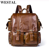 Westal Men Backpack For 14Inch Laptop Backpacks Large Capacity Student Backpack Genuine Leather