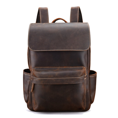 Luxury Vintage Durable Quality Crazy Horse Leather Men Backpack Casual Genuine Leather Men'S Travel