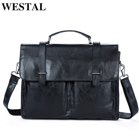 Westal Messenger Bag Men'S Briefcases Document Male Bags Genuine Leather Man Leather Laptop Bags