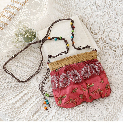 Summer Straw Bags For Women Mini Boho Bag Bohemian Floral Printing Strap Bag Ladies Handbags