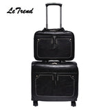 Letrend Men Business Pu Leather Rolling Luggage Set Spinner Retro Trolley 18 Inch Carry On