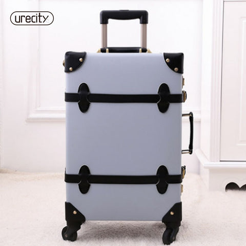 2018 New Rolling Travel Luggage Spinner Retro Pu Genuine Leather Luggage Set High Quality 3