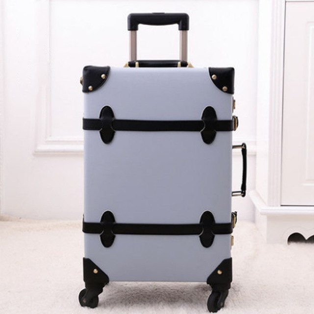 2018 New Rolling Travel Luggage Spinner Retro Pu Genuine Leather Luggage Set High Quality 3