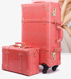 Women Leather Spinner Suitcase With Cosmetic Case Set Crocodile Pattern Code Lock Zipper Retro