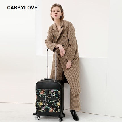 Carrylove Fashion Luggage Series 16/20/24 Inch Size Vintage Embroidery  Pu Rolling Luggage