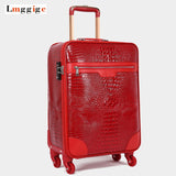 Crocodile Pattern Rolling Luggage,High Quality Pu Leather Travel Suitcase Bag,New Rolling