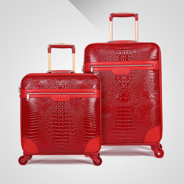 Crocodile Pattern Rolling Luggage,High Quality Pu Leather Travel Suitcase Bag,New Rolling