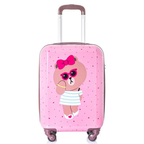 Girls Pink Cute Bear Trolley Case 20" Inch Female Boarding Case 24" Inch Travel Luggage Universal