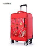 Travel Tale China Red 16/20 Inch Chinese Embroidery Pu Rolling Luggage Spinner Brand Chinese