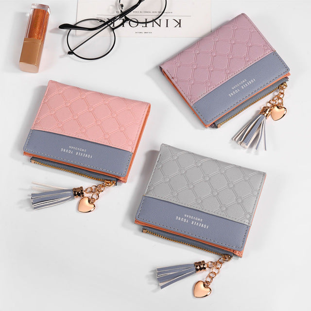 Leather Small Wallets Women Luxury Brand Design Splicing Short