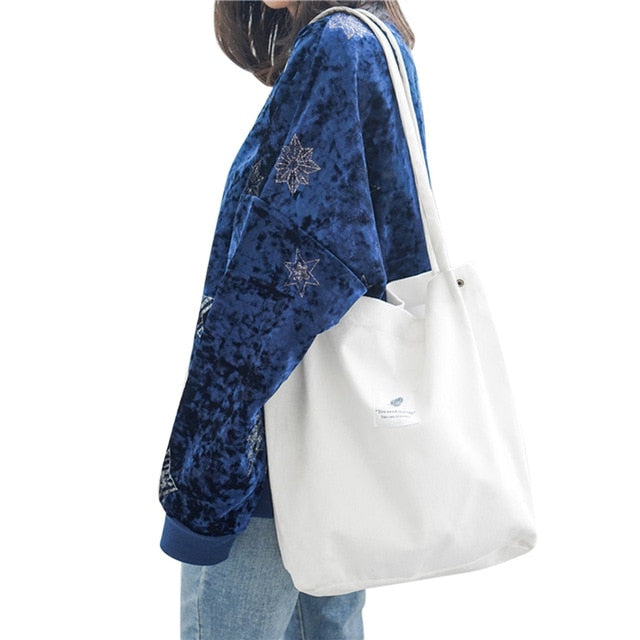 High Capacity Women Corduroy Tote Ladies Casual Shoulder Bag Foldable Reusable Shopping Beach Bag