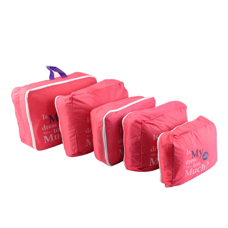 2018 New Arrival 5Pcs/Set Pink Nylon Waterproof Household Clothes Storage Bags Packing Cube
