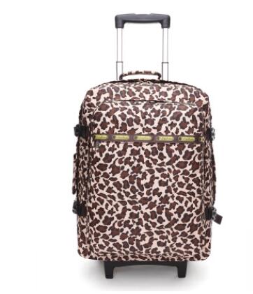 20" Leopard Travel Bag On Wheels Rolling Backpack Trolley Travel Cabin Luggage Suitcase Bag On