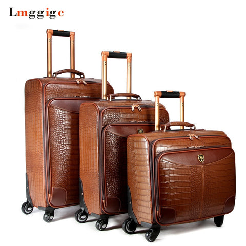 Wheel Suitcases Bag Rolling Luggage Case High-Grade Crocodile Pattern Pu Leather Travel Trolley Box
