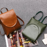 Vintage Backpack Female Small Genuine Leather Bagpack Stylish School Bagpack College Flap Cover