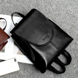 Vintage Backpack Female Small Genuine Leather Bagpack Stylish School Bagpack College Flap Cover