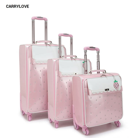 Carrylove Fashion 16/20/24 Inch High Quality Pu Pink Princess Rolling Luggage Spinner Brand