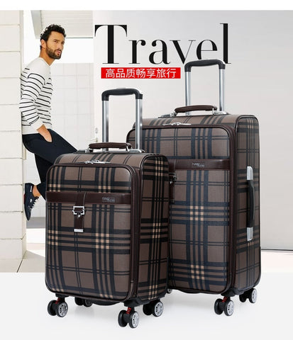 Carrylove 2018 Business Luggage 20/24 Size Fashion Grid Pu Rolling Luggage Spinner Brand Travel