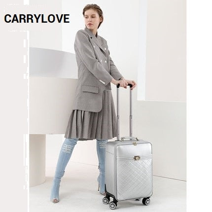 Carrylove High Quality  Fashion Classic Luggage 16/20/24 Size  Pu Rolling Luggage Spinner Brand