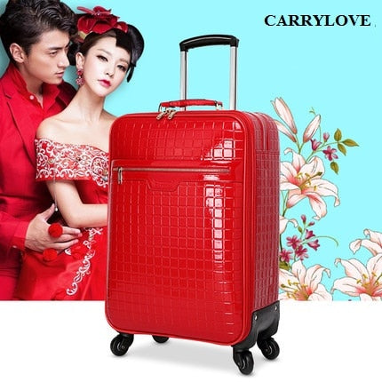 Carrylove Fashion Chinese Red  20 Inch Pu Wedding Vacation Rolling Luggage Spinner Brand Travel