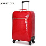 Carrylove Fashion Chinese Red  20 Inch Pu Wedding Vacation Rolling Luggage Spinner Brand Travel