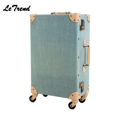Fashion Vintage Suitcase Wheels Pp+Pu Leather Rolling Luggage Spinner Women Retro Trolley 24 Inch