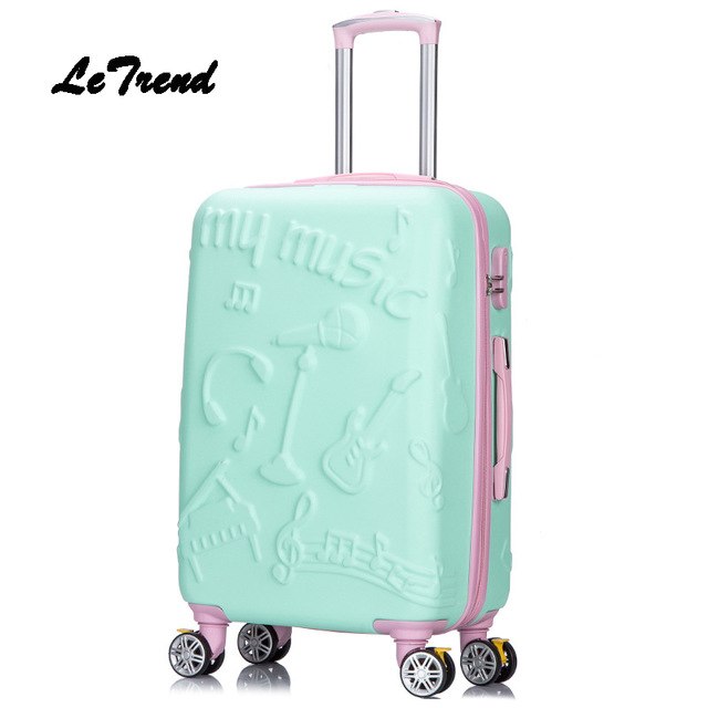 Letrend 3D Colorful Rolling Luggage Spinner Women Rose Gold Suitcases Wheels Cabin Trolley Travel