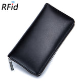 Leather Rfid Blocking Credit Card Holder Men Anti Theft Travel Passport Long Wallet Women