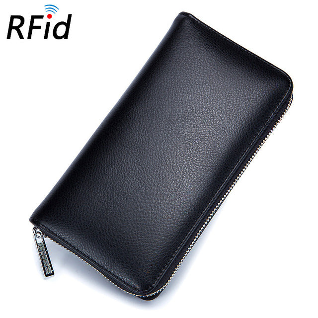 Leather Rfid Blocking Credit Card Holder Men Anti Theft Travel Passport Long Wallet Women
