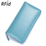 Leather Rfid Blocking Credit Card Holder Men Anti Theft Travel Passport Long Wallet Women