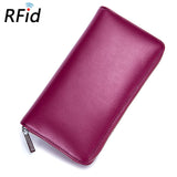Leather Rfid Blocking Credit Card Holder Men Anti Theft Travel Passport Long Wallet Women