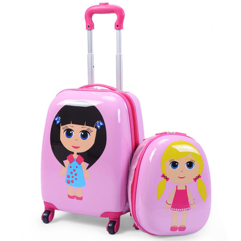 Costway 2Pc 12'' 16'' Kids Girls Luggage Set Suitcase Backpack School Travel Trolley Abs