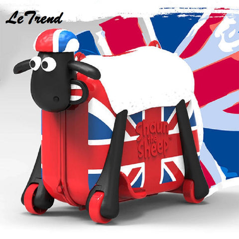 Fashion Women Cute Cartoon Sheep Shape Kids Ride-On Trolley Suitcase Solid Children Carry On