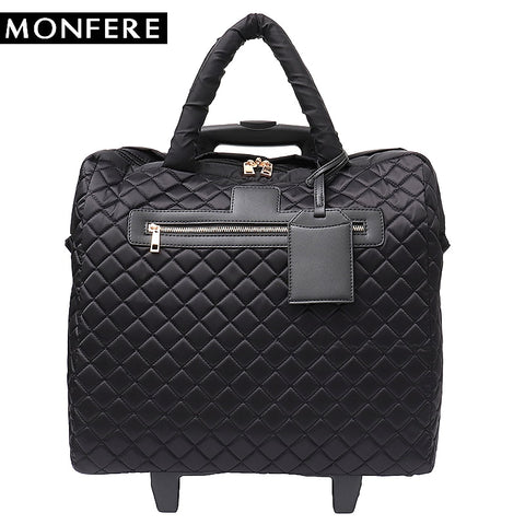 Monfere Brand Women Plaid Suitcases And Travel Rolling Bags Fiber Fashion Large Trolley Duffel