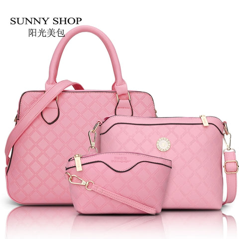 Sunny Shop  3 Bag/Set  New  Brand Designer Women Bag Plaid Fashion Femal Shoulder Bag High