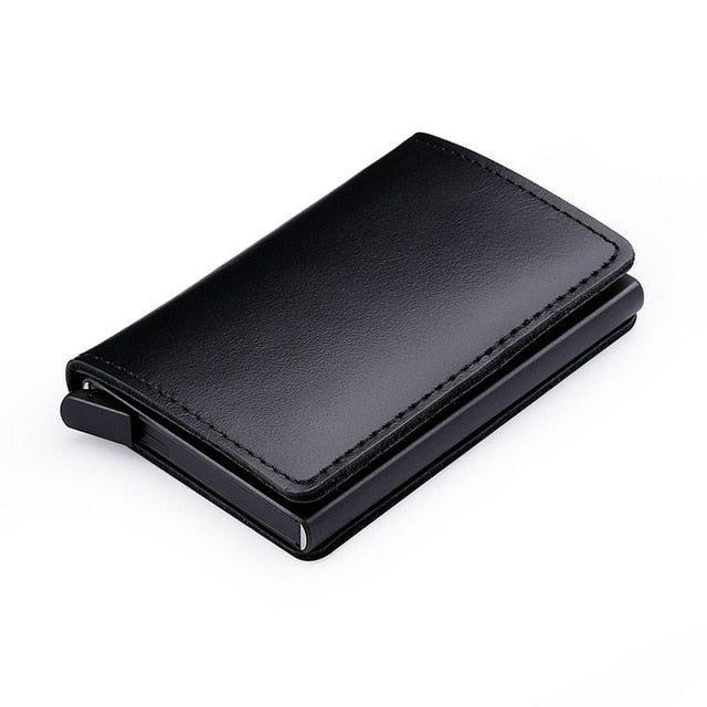 Rfid Blocking 100% Genuine Leather Credit Card Holder Aluminum Metal Business Id Cardholder Slim