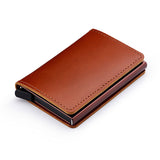 Rfid Blocking 100% Genuine Leather Credit Card Holder Aluminum Metal Business Id Cardholder Slim