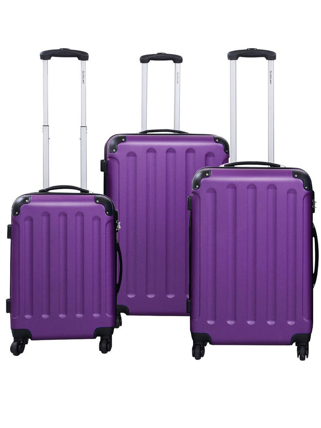 Globalway 3 Pcs Luggage Travel Set Bag Abs Trolley Suitcase Purple
