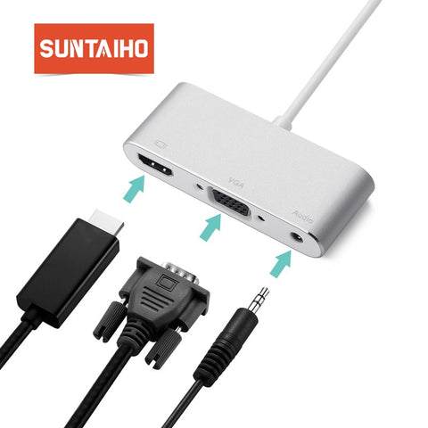 Suntaiho For Iphone Converter To Hdmi Vga 3.5Mm Jack Audio Tv Adapter Cable For Ipad Series