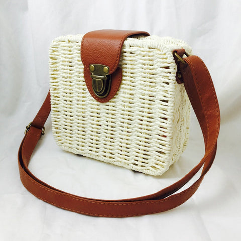 Multicolor Candy Color Women Use Handmade Straw Bag Mini Size Shoulder Beach Crossbody Handbags For
