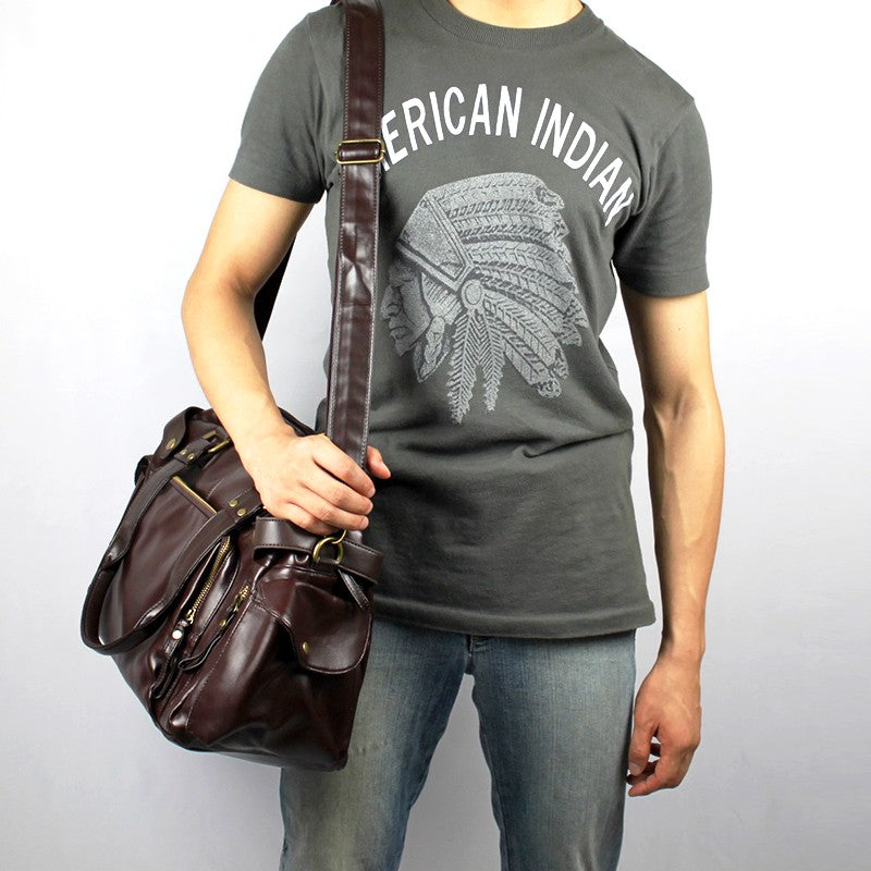Men'S Fashion Pu Leather Gym Duffle Satchel Shoulder Travel Bag Handbag Dark Brown