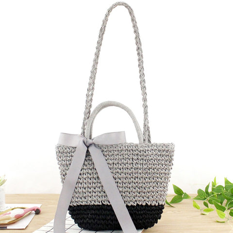 Minimalist Artsy Vintage Mori Fashionable Weave Bag Vacationing Beach Summer Paper Strings Shoulder