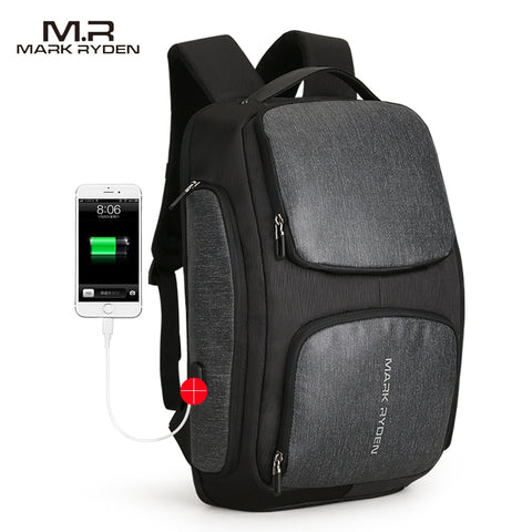 Mark Ryden New Solar Usb Recharging Backpack Water Resistant Backpack Laptop Backpack Men Fit For