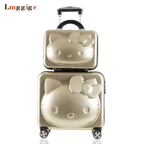 Hello Kitty Suitcase Bag Set, Children Rolling Luggage Box With , Kids Cart With Wheel,16"