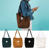 Shoulder Bag Corduroy Snap Fastener Closure Canvas Large Capacity College Style Shoulder Bag For