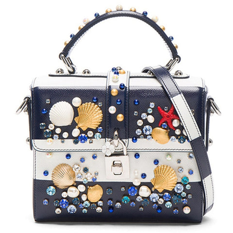 Goddess! Luxury Brand Famous Seashell Starfish Decoration Women Tote Shoulder Bag Female Blue&White