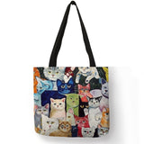 Design Cute Kawaii Cartoon Anime Cat Print Linen Tote Bag Women Fashion Handbags School Travel