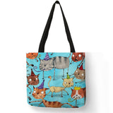 Design Cute Kawaii Cartoon Anime Cat Print Linen Tote Bag Women Fashion Handbags School Travel