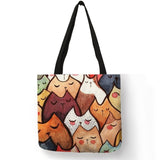 Design Cute Kawaii Cartoon Anime Cat Print Linen Tote Bag Women Fashion Handbags School Travel
